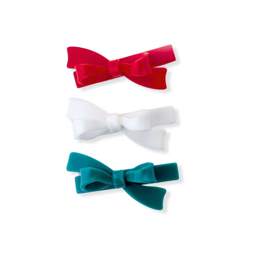 Bows Red, Green and White Hair Clips (set-3)