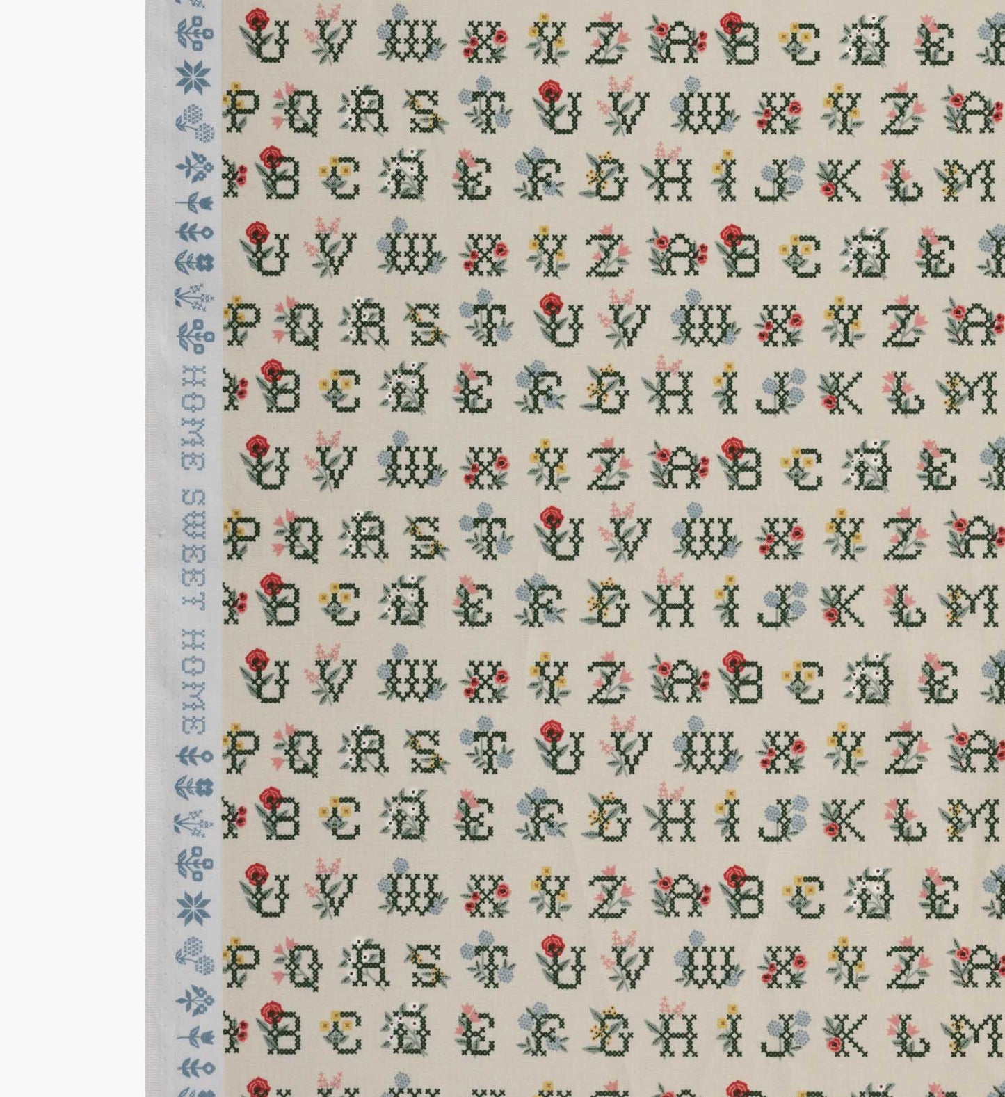 Cross Stitch Letters Cotton Fabric - Linen