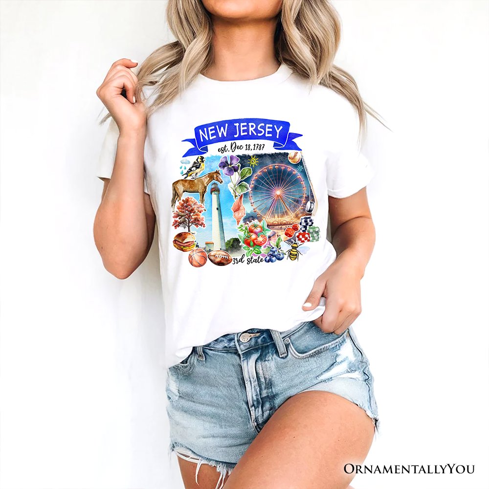 Artistic New Jersey State Themes and Landmarks T-Shirt, Tee for History and Travel Lovers