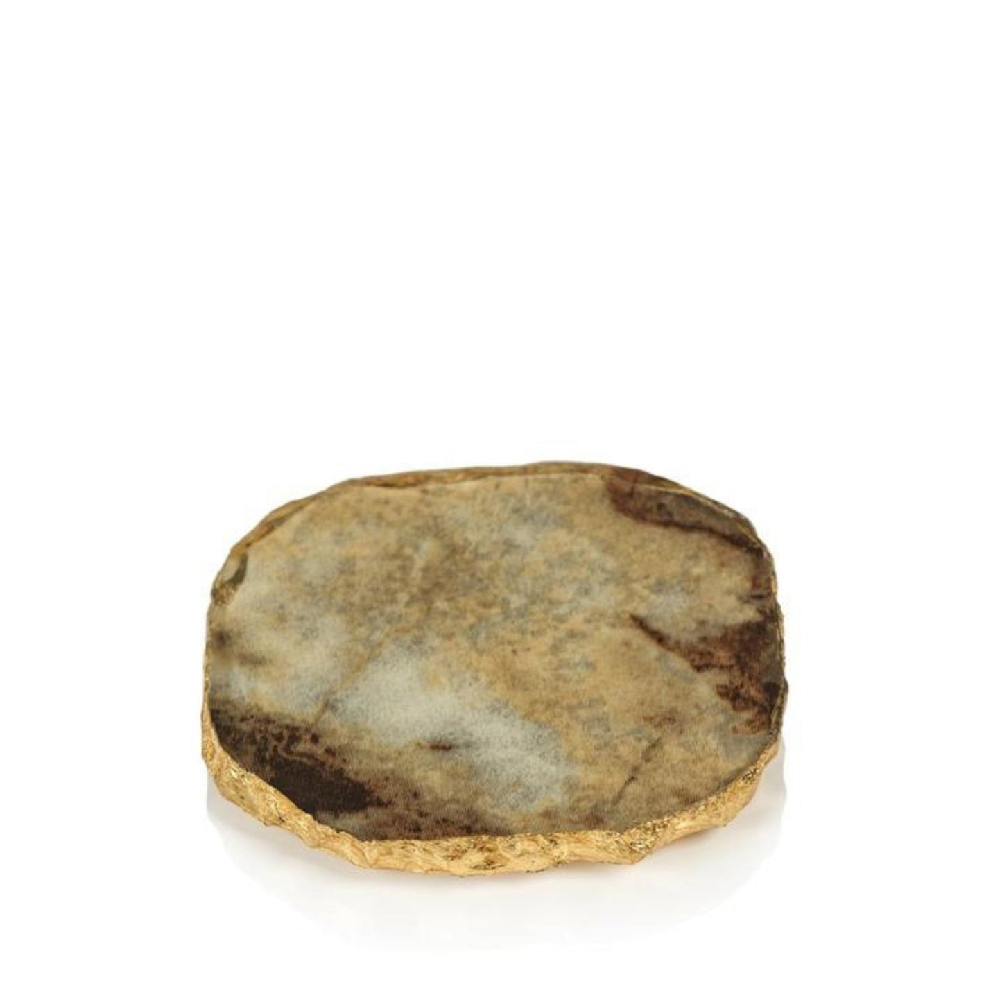 Brown Agate Marble Glass Coaster with Gold Rim Set of 2