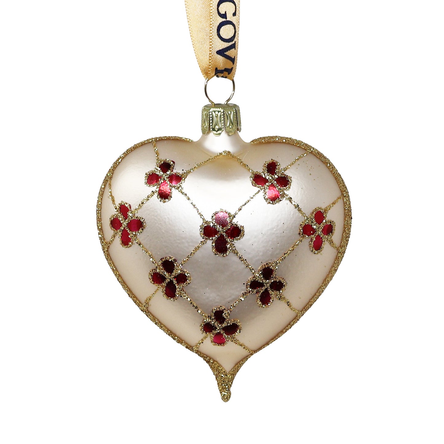 Hand Blown Glass Cream Heart Ornament Set of 6