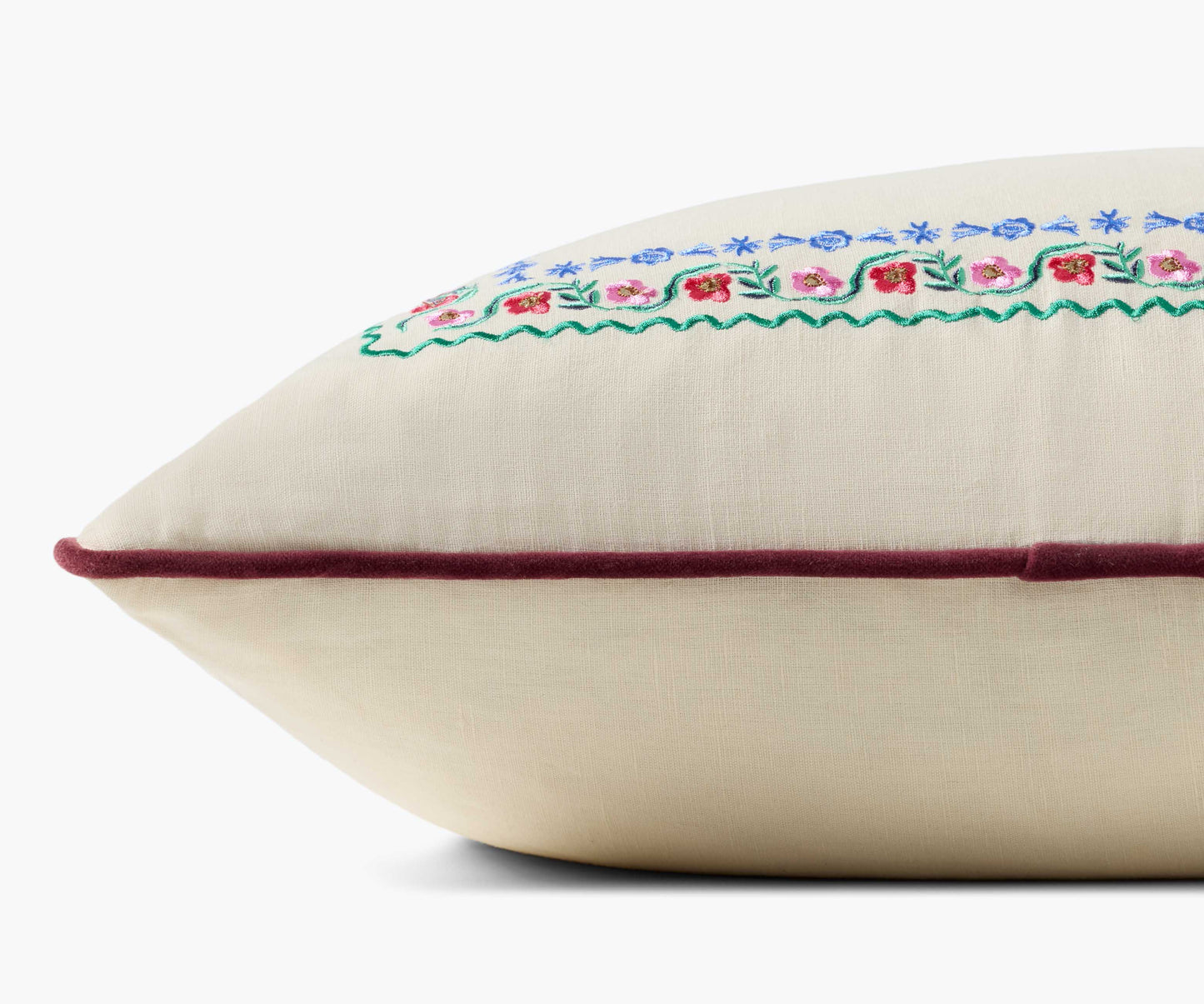 Delphine Border Embroidered Pillow - Cream