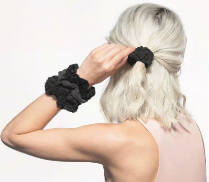 Assorted Textured Scrunchies 5pc in Black/Sand