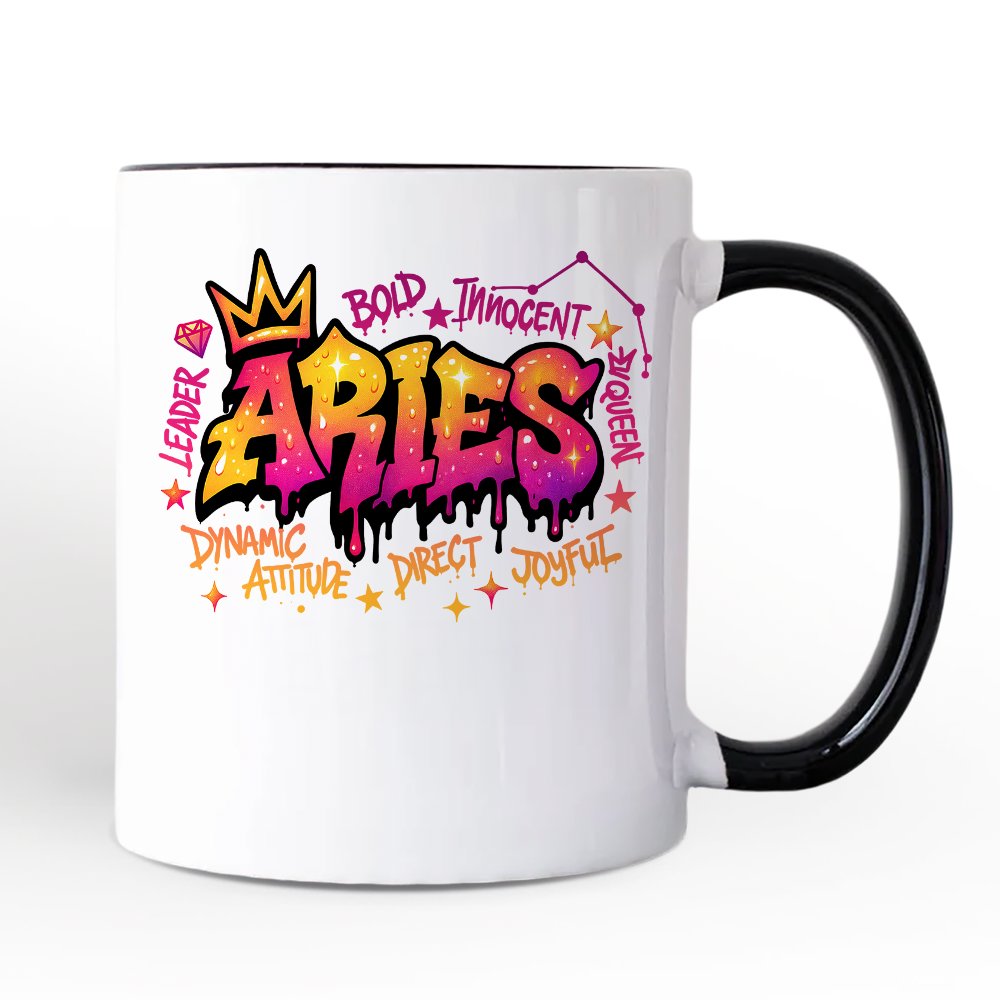 Aries Graffiti Zodiac Personalized Mug, Street Style Astrology Horoscope Gift with Custom Name