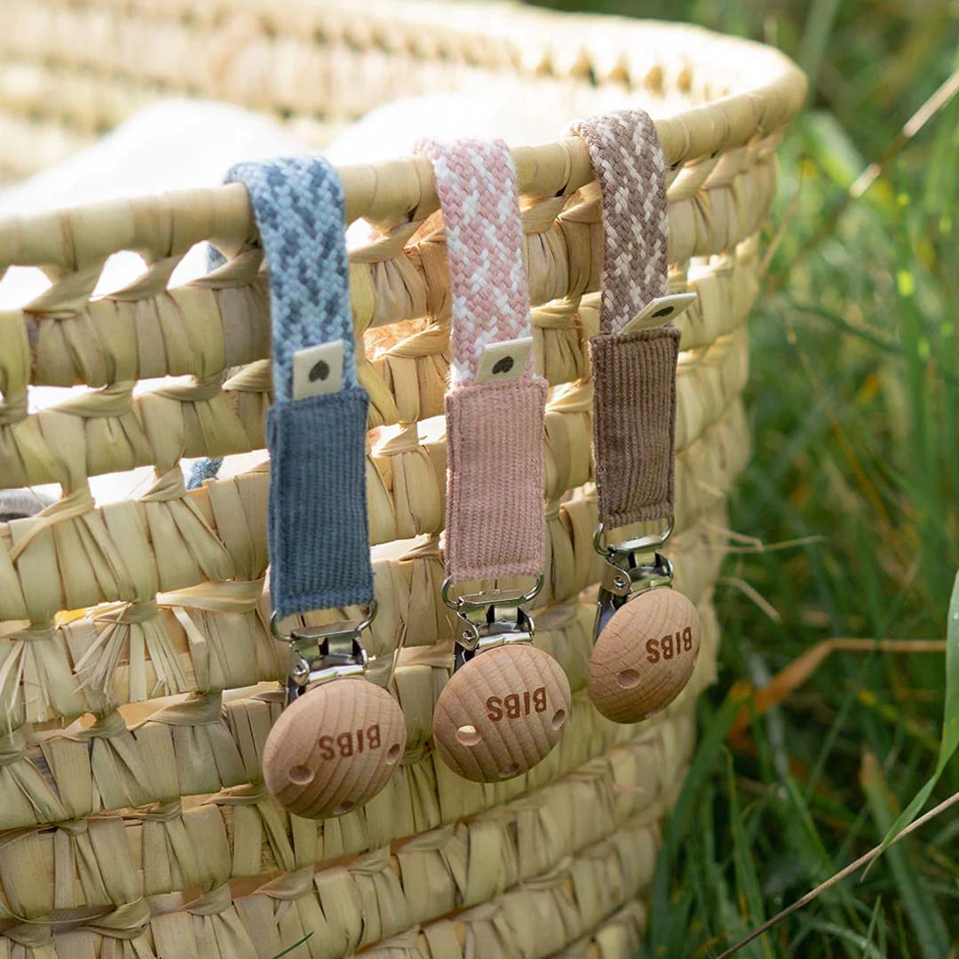 BIBS Paci Braid Pacifier Clip - Sand + Ivory