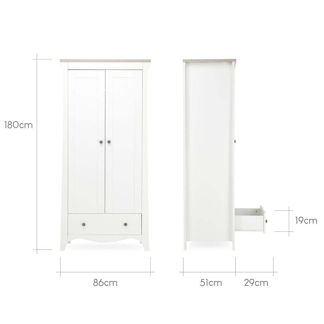 CuddleCo Clara 2-Door Double Wardrobe - White/Ash