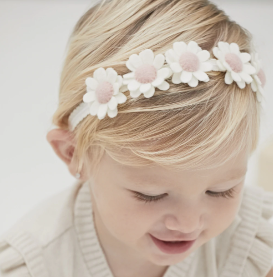 Cream Flower Crown Felt Nylon Baby Headband
