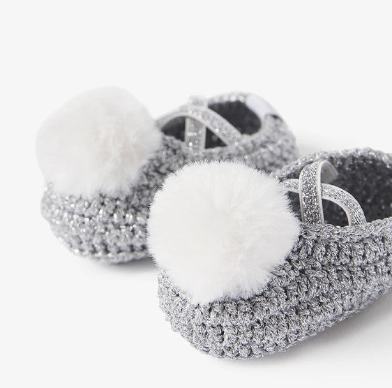 POM METALLIC HAND CROCHETED BABY BOOTIES