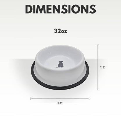 Jojo Modern Pets - Non-Skid Stainless Steel Dog Bowl White with Gray Dog Design