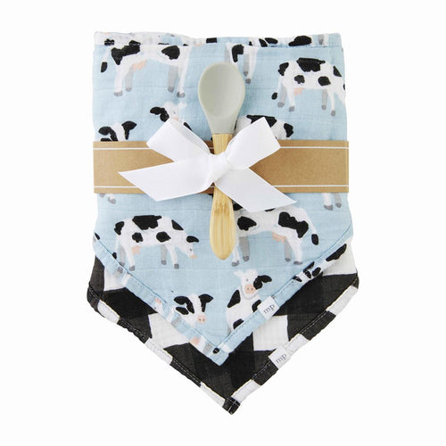 COW MUSLIN BIB SPOON SET