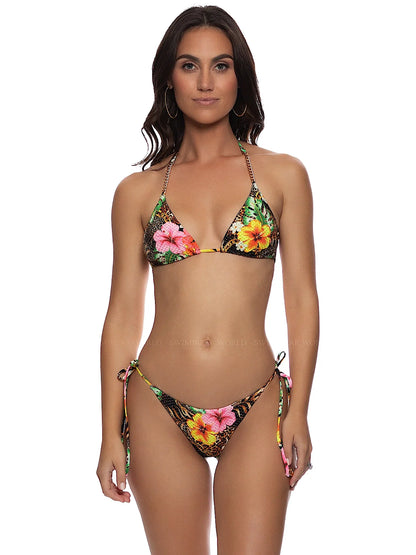 Chain Triangle-Seamless Wavy Ruched Back Bikini