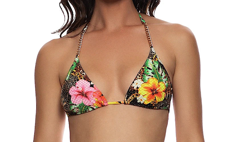 Chain Triangle-Seamless Wavy Ruched Back Bikini