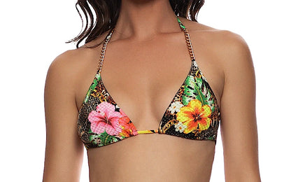 Chain Triangle-Seamless Wavy Ruched Back Bikini