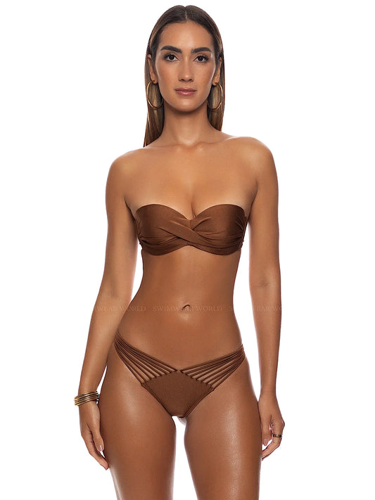 Underwire Push-Up Bandeau-Strappy Ruched Back Bikini