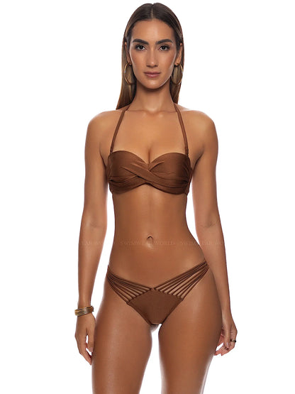 Underwire Push-Up Bandeau-Strappy Ruched Back Bikini