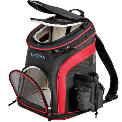Katziela - Pet Carrier Voyager Backpack For Dogs and Cats Red