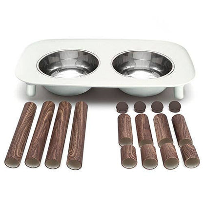Messy Mutts Elevated Double Feeder w/Stainless Bowls Grey Wd