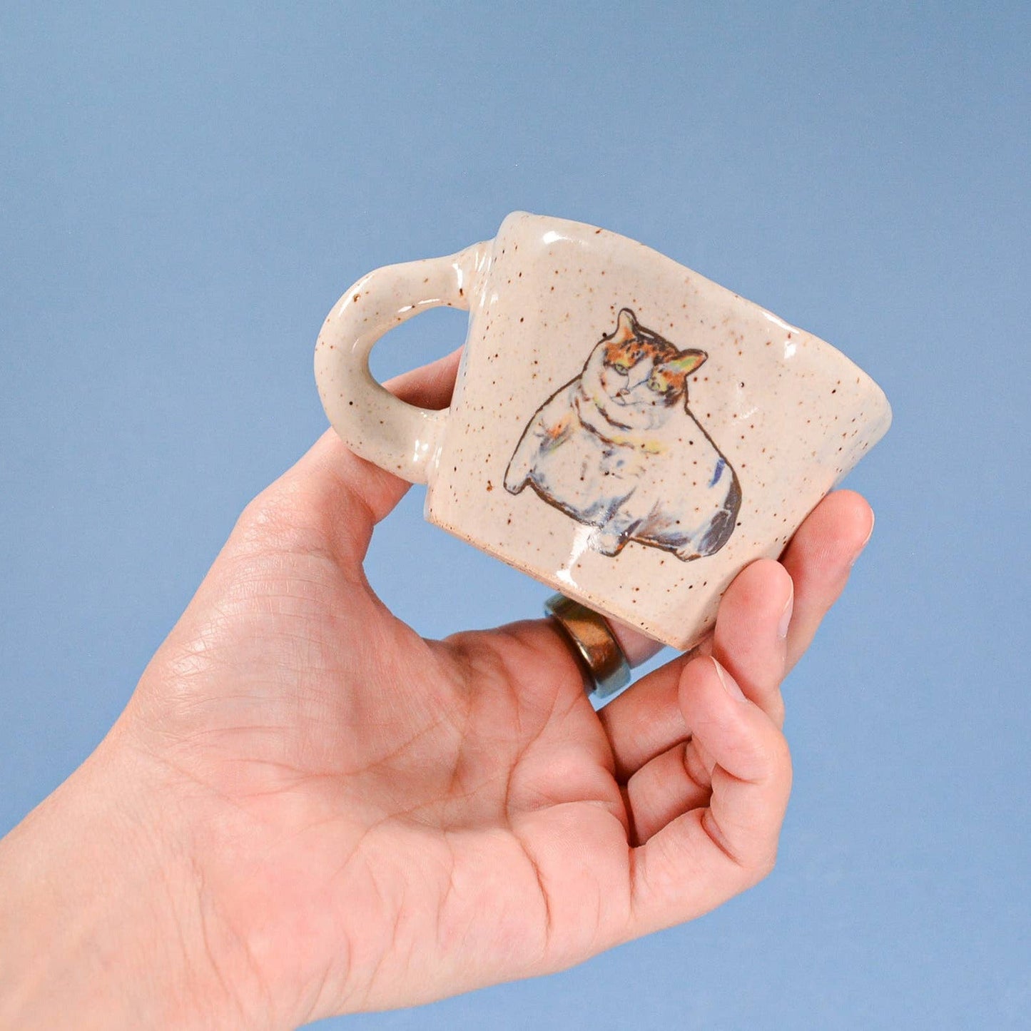 Chonky Cat-Handmade Speckled Ceramic Espresso Cup -  2-4 oz.