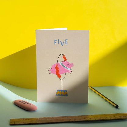 5th Birthday Card – Circus Pig