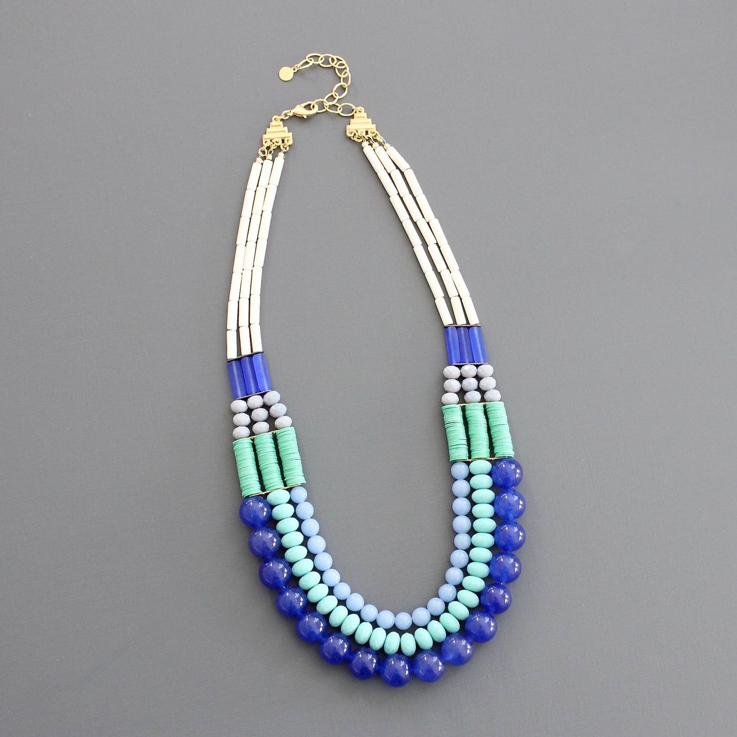 cobalt & turquoise triple strand necklace