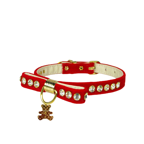 Bark Fifth Avenue - Velvet Bow Bear Charm Collar- Dog Collar