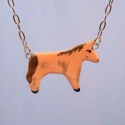 Chestnut Horse Ceramic Charm Necklace