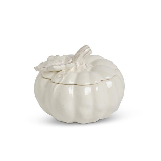 5.5" Cream Dolomite Lidded Pumpkin Container