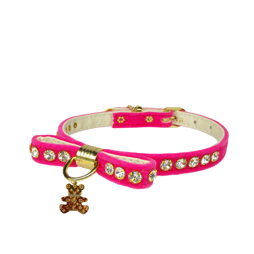 Bark Fifth Avenue - Velvet Bow Bear Charm Collar- Dog Collar