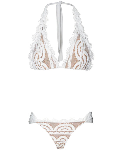 Lace Halter-Lace Fanned Bikini
