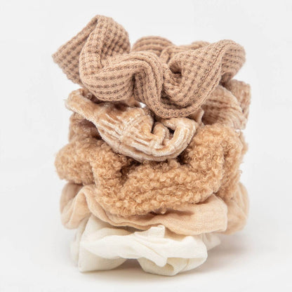 Assorted Textured Scrunchies 5pc in Black/Sand