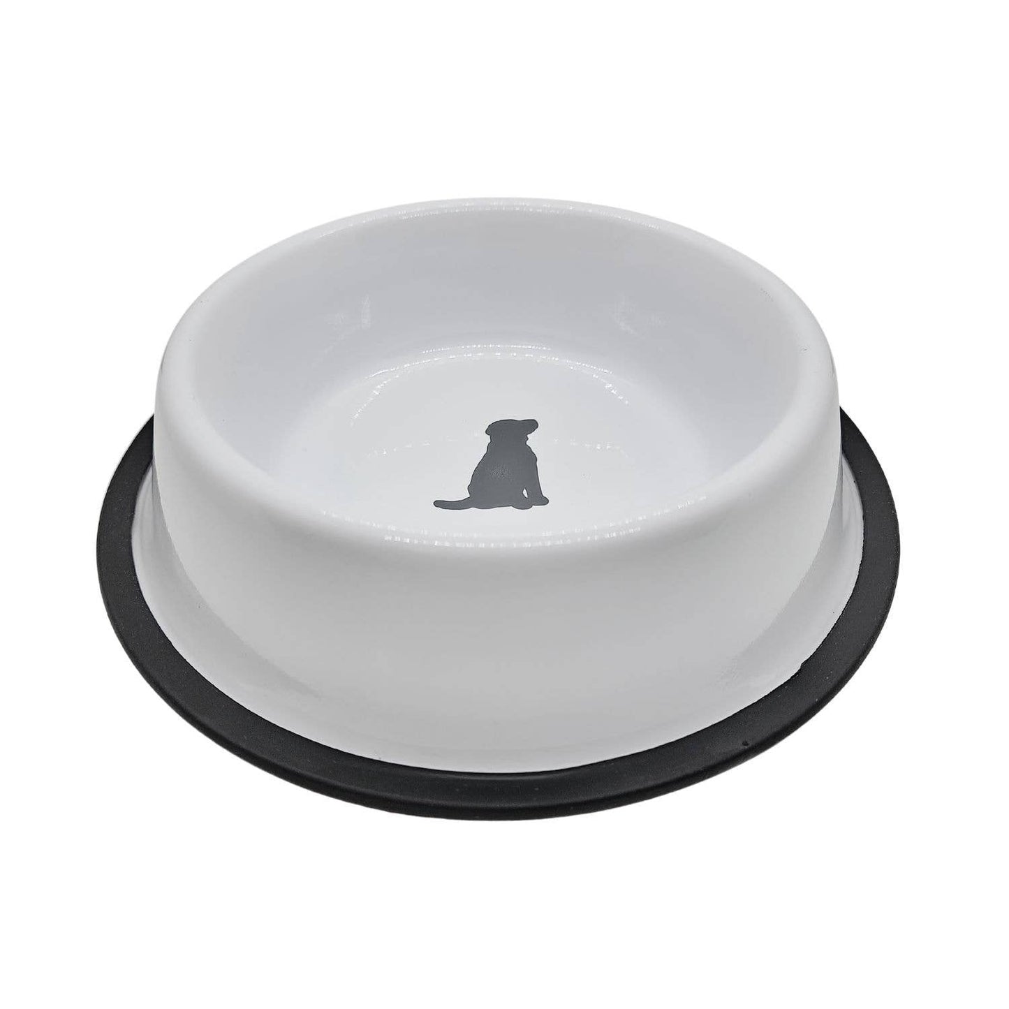 Jojo Modern Pets - Non-Skid Stainless Steel Dog Bowl White with Gray Dog Design