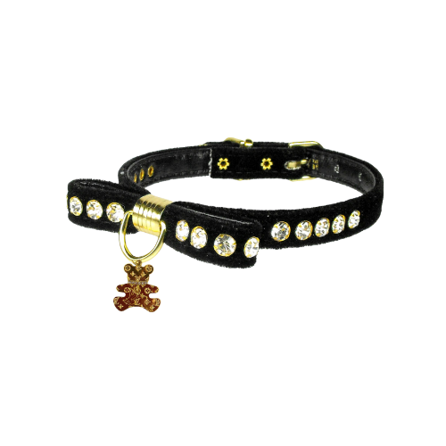 Bark Fifth Avenue - Velvet Bow Bear Charm Collar- Dog Collar