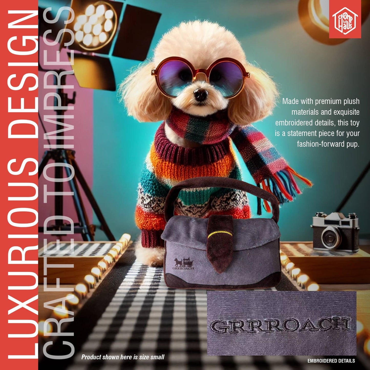 Chomp Haus - Grrroach Handbag – Plush Squeaky Designer Dog Toy