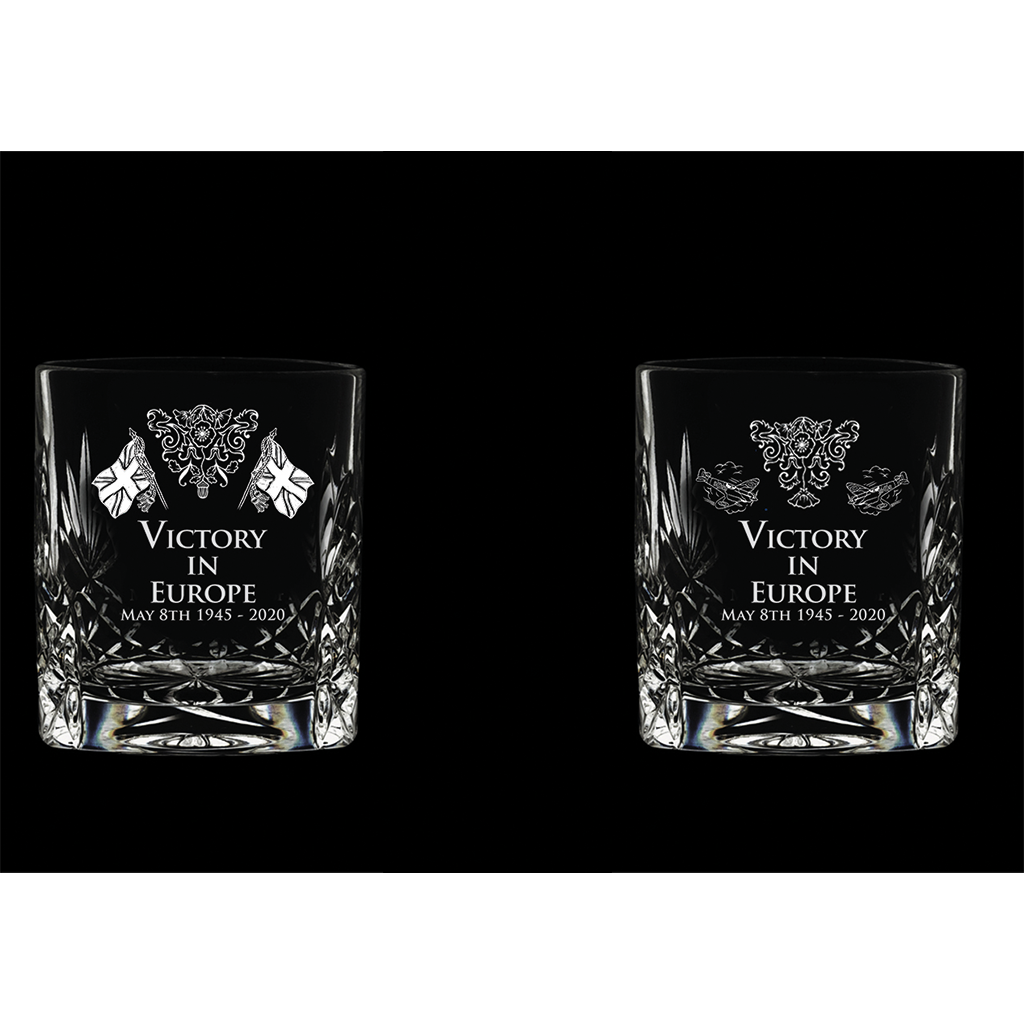 75th Anniversary of VE Day Royal Scot Crystal | Pair of VE Day Tot Glasses