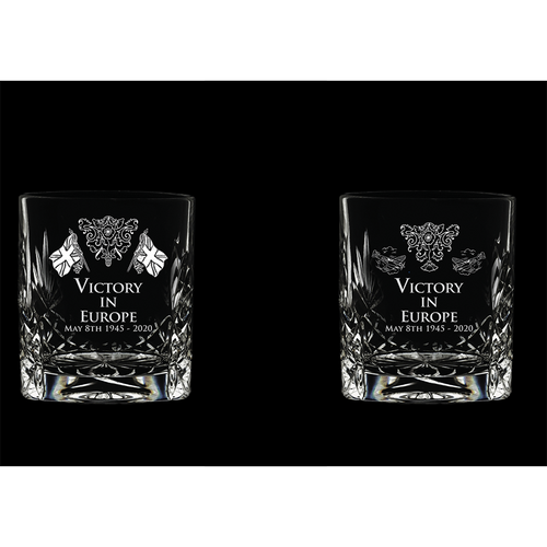 75th Anniversary of VE Day Royal Scot Crystal | Pair of VE Day Tot Glasses