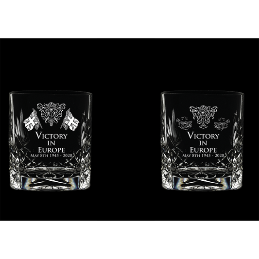 75th Anniversary of VE Day Royal Scot Crystal | Pair of VE Day Tot Glasses