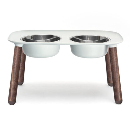 Messy Mutts Elevated Double Feeder w/Stainless Bowls Grey Wd