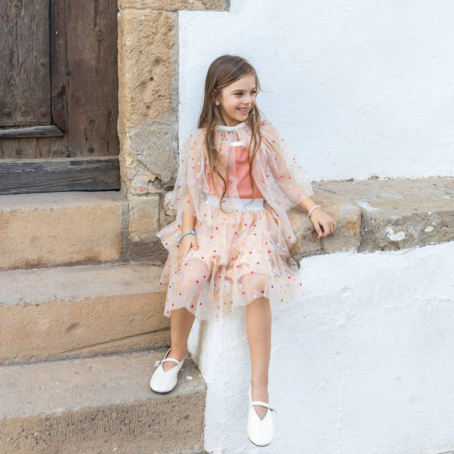 Colombine Skirt with Multicolored Polka Dots