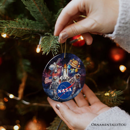 Artistic NASA Handcrafted Ornament, Astronaut in Outer Space with the Planets