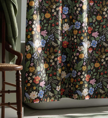 Percale Shower Curtain - Strawberry Fields Black