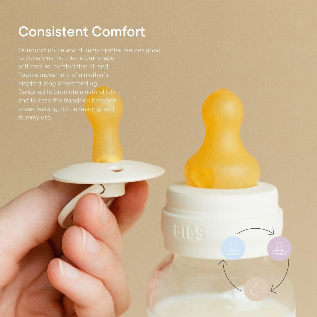 BIBS 2 Pack Medium Flow Glass Baby Bottle Round Latex - 240ml - Blush