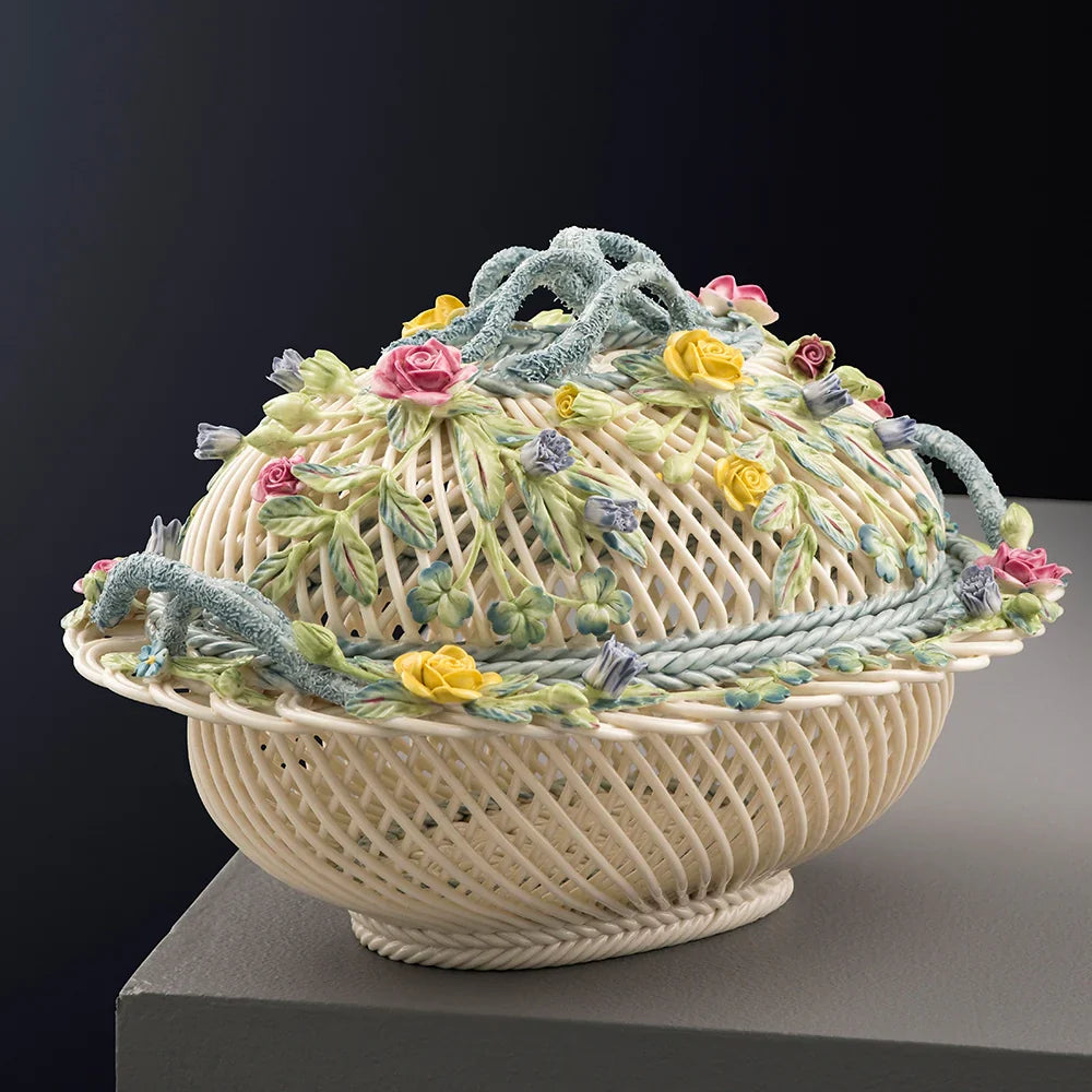 Belleek Oval Covered Basket Small