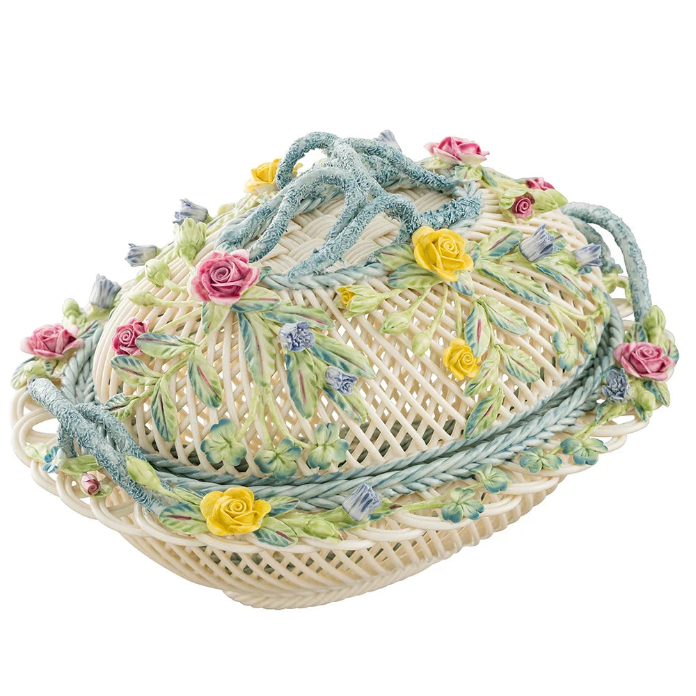 Belleek Oval Covered Basket Small