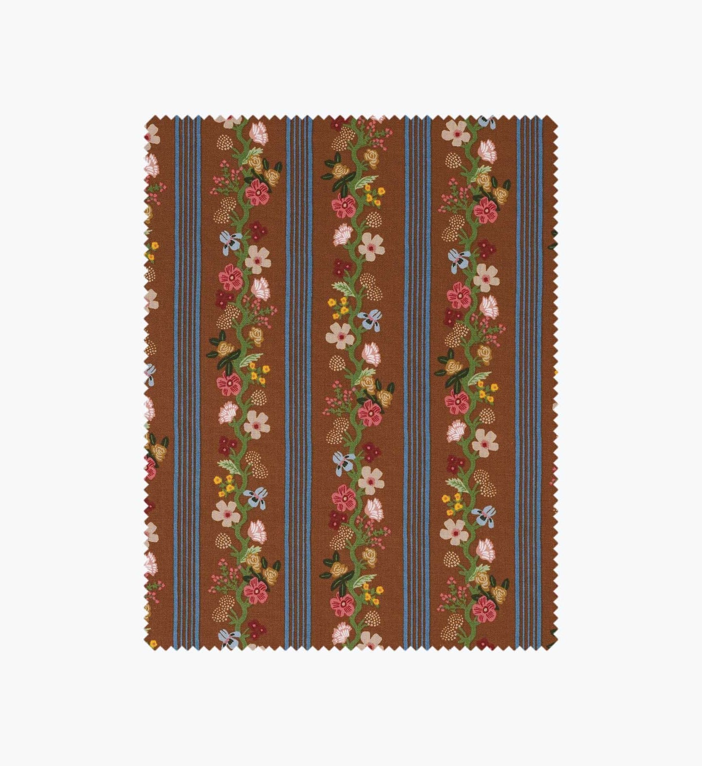 Floral Trellis Stripe Cotton Fabric - Clay