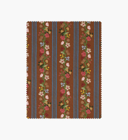 Floral Trellis Stripe Cotton Fabric - Clay