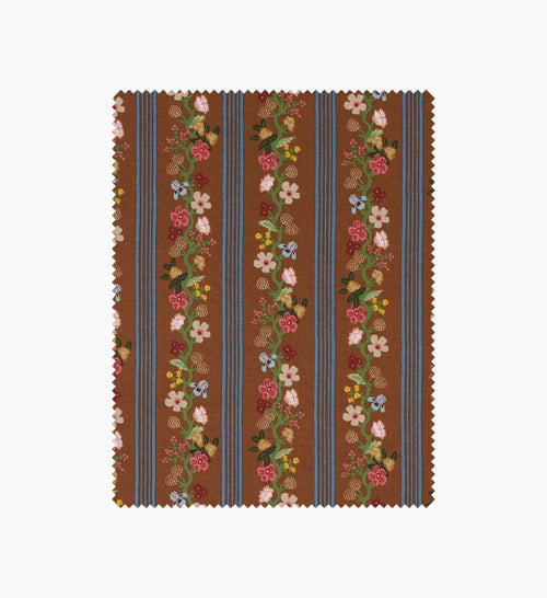 Floral Trellis Stripe Cotton Fabric - Clay