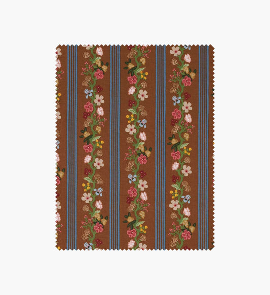 Floral Trellis Stripe Cotton Fabric - Clay