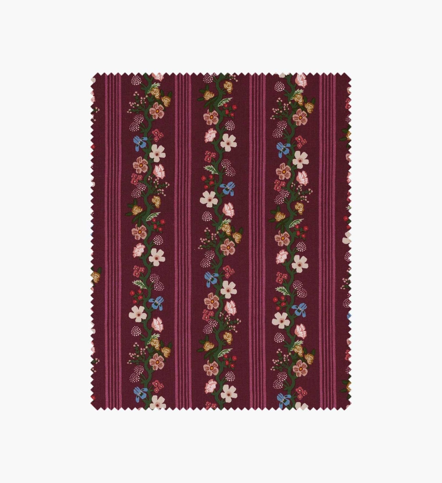 Floral Trellis Stripe Cotton Fabric - Burgundy