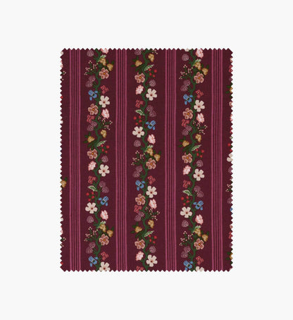 Floral Trellis Stripe Cotton Fabric - Burgundy
