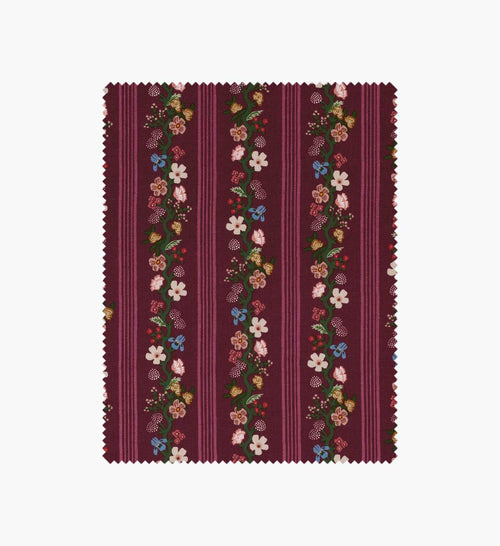 Floral Trellis Stripe Cotton Fabric - Burgundy